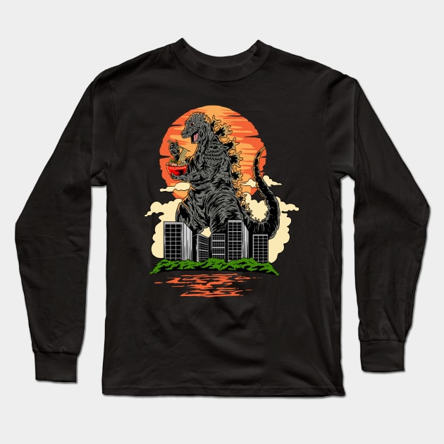 Ramen Zilla kaiju funny parody Long Sleeve T-Shirt by daizzy